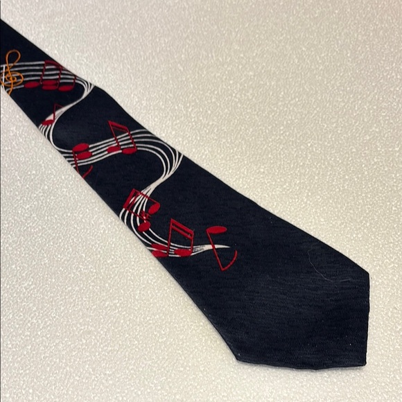 Renaissance Black and Red Tie with Musical note Artistic Design tall 61” - Picture 1 of 5